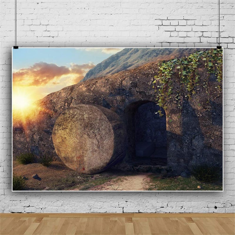 Leowefowa 10x8ft Resurrection of Jesus Backdrop Sunrise Jesus Tomb Remote Holy Light Vinyl Easter Background Rebirth of Jesus Bible Story Church Sanctuary Decor Christian Backdrop Church Muralâ€¦ - Image 2